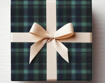 Dark Tartan Wrapping Paper Navy Blue Plaid and Dark Green Wrapping Paper For Men Plaid Gift Wrapping For Men, Dark Christmas Plaid