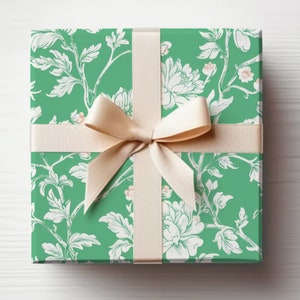 Green Chinoiserie Wrapping Paper, Elegant Wedding Gift Wrap, Kelly Green Wrapping Paper, Dainty Floral Gift Wrap, Victorian Wrapping Paper