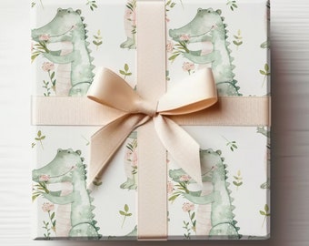 Alligator Wrapping Paper, Cute Crocodile Gift Wrap Paper, Cute Dinosaur Wrapping Paper, Dinosaur Baby Shower Gift Wrap