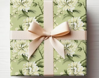 Green Vintage Chinoiserie Wrapping Paper Green Vintage Floral Christmas Wrapping Paper Roll Vintage Floral, Green Chinoiserie Gift Wrap