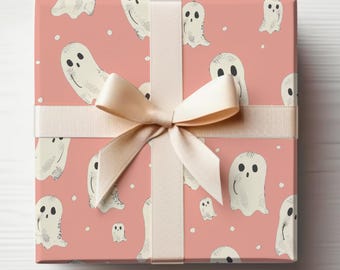Papel de embrulho de fantasmas rosa para presente de Halloween Papel de embrulho de fantasmas amigáveis Papel de embrulho de fantasmas amigáveis Rolo de embrulho de presente fofo de Halloween