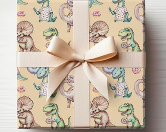 Donut Wrapping Paper Dinosaurs With Donuts Gift Wrapping, Donut Birthday Wrapping Paper Roll