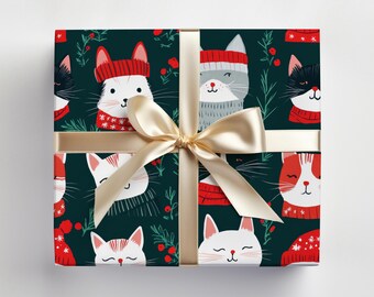 Katzen Geschenkpapier Weihnachtskatzen Geschenkpapierrolle Lustige Katzen Geschenkverpackung Katzen in Weihnachtsmützen Geschenkpapierrolle