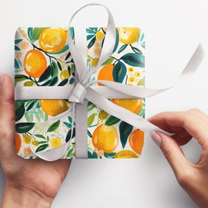 Oranges Wrapping Paper Roll Artistic Citrus Wrapping Paper Roll With Painted Lemons and Oranges Gift Wrap, Cutie Baby Shower Gift Wrap image 9