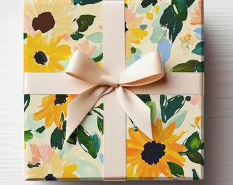 Solros omslagspappersrulle Modern solros konstnärlig omslagspapper Blommig omslagspapper Gul blommig presentinslagning