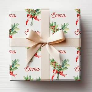 Rotolo di carta da regalo natalizia personalizzata con nome Carta da regalo natalizia, Carta da regalo natalizia personalizzata con nome, Vischio