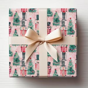 Nutcracker Wrapping Paper Pink Christmas Gift Wrap Roll Watercolor Nutcracker Gift Wrap Modern Christmas Wrapping Paper Artistic