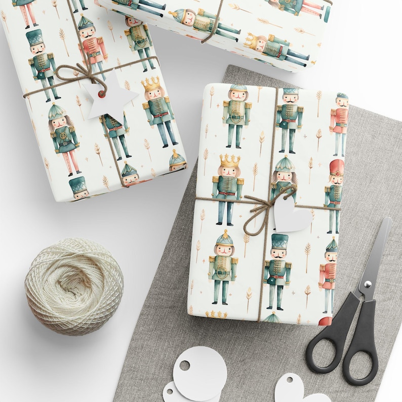 Nutcracker Wrapping Paper Christmas Nutcracker Wrapping Paper Roll, Modern Nutcracker, Boho Christmas Nutcracker Gift Wrap Roll, Cute image 3