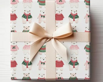 Polar Bear Wrapping Paper Roll Gift Wrap Christmas Bears Gift Wrapping Roll Christmas Animals Gift Wrapping Roll