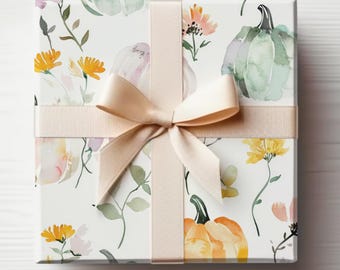 Pumpkins Wrapping Paper Roll Fall Gift Wrapping, Boho Pumpkins Fall Baby Shower Gift Wrap Roll, Fall Wedding Shower Gift Wrap