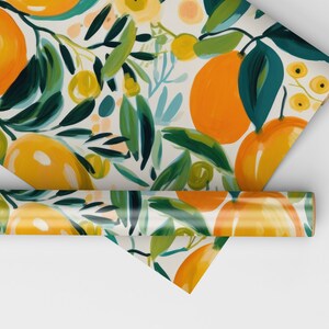 Oranges Wrapping Paper Roll Artistic Citrus Wrapping Paper Roll With Painted Lemons and Oranges Gift Wrap, Cutie Baby Shower Gift Wrap image 6