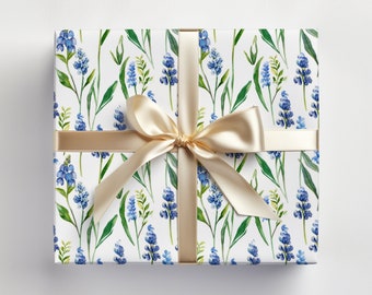 Bluebonnet Wrapping Paper Bluebonnets Gift Wrap Roll, Texas Gift Wrap, Texas Wrapping Paper, Texas Bluebonnets, Watercolor Bluebonnets Gift