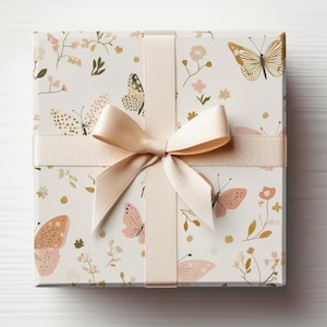 Baby Girl Pink Butterfly Wrapping Paper Light Pink Girl Gift Wrap Roll Cute Butterflies Wrapping Paper Girl Baby Shower, Girl Birthday Gift