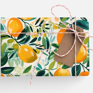 Oranges Wrapping Paper Roll Artistic Citrus Wrapping Paper Roll With Painted Lemons and Oranges Gift Wrap, Cutie Baby Shower Gift Wrap image 8