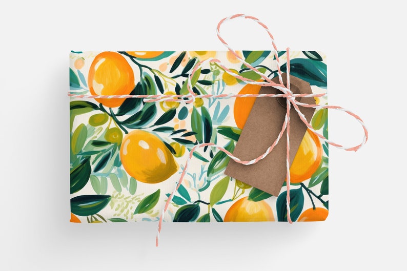 Oranges Wrapping Paper Roll Artistic Citrus Wrapping Paper Roll With Painted Lemons and Oranges Gift Wrap, Cutie Baby Shower Gift Wrap image 8