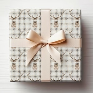 Deer Hunting Wrapping Paper Antlers Wrapping Paper Roll, Masculine Christmas Wrapping Paper For Him, Husband Wrapping Paper