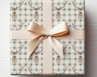 Deer Hunting Wrapping Paper Antlers Wrapping Paper Roll, Masculine Christmas Wrapping Paper For Him, Husband Wrapping Paper