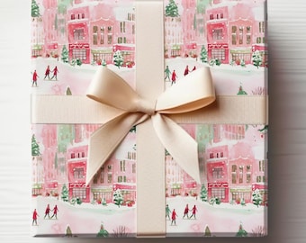 Pink Christmas Wrapping Paper Roll City Wrapping Paper Roll NYC Christmas Wrapping Paper NYC Gift Wrapping Roll Winter Scene