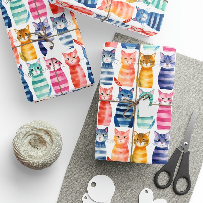 Angry Cats Wrapping Paper Roll, Mean Cat Wrapping Paper, Watercolor Cats Gift Wrapping, Funny Cats Gift Wrap Roll, Cat Lovers image 2