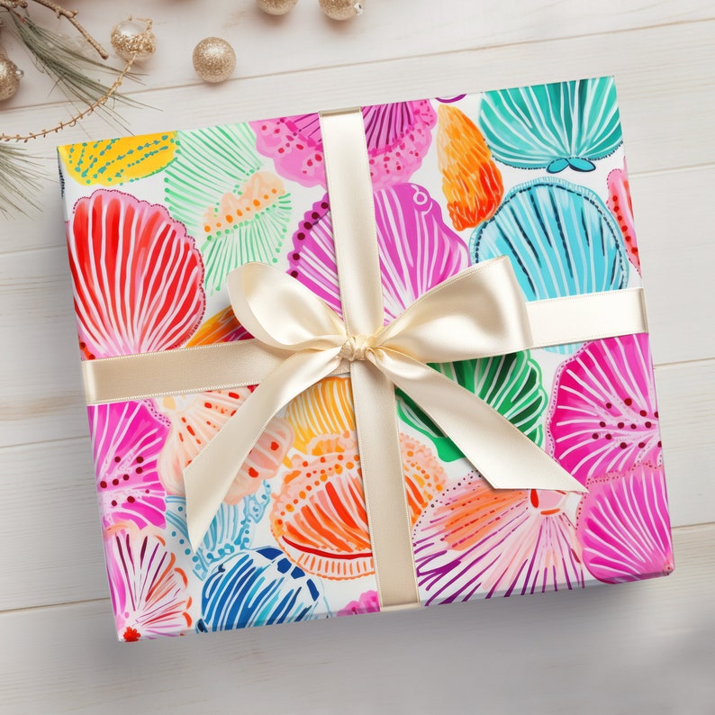 Beachy Wrapping Paper Roll, Seashell Wrapping Paper, Beach Gift Wrap, Preppy Wrapping Paper, Summer Gift Wrap, Beach Wrapping Paper image 7