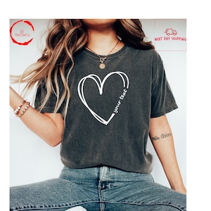 Custom Text Heart Line Shirt, Customized Heart Shirt, Double Heart Shirt, Cute Heart Shirt, Your Name Heart Shirt, Love Shirt