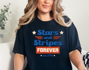 Camicia a stelle e strisce, camicia Comfort Colors del 4 luglio, camicia patriottica americana, camicia americana, camicia del Giorno dell'Indipendenza