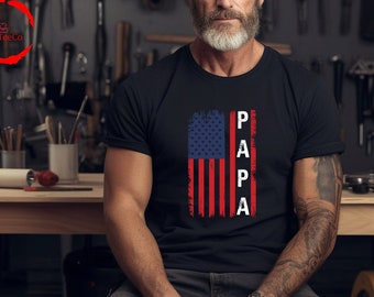 Papa USA Flagge Shirt, Kundenspezifische Papa Flagge personalisierte Shirt, Vatertag Papa Shirt, Vaterländisches Shirt, USA Shirt, Amerikanisches Shirt