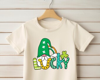 St Patrick's Day Toddler Lucky Shirt, Irish Tee, St Paddy's Day Tee, Lucky Shirt, Shamrock Shirt, Gnomes Kids Shirt, Cute Natural Kids Shirt