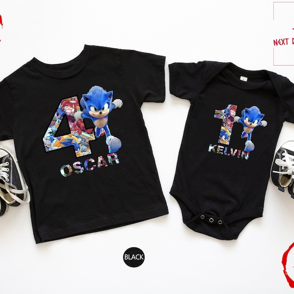 Custom Sonic Birthday Shirt, Sonic Birthday Shirt Personalized with Age and Name, Sonic The Hedgehog Birthday Shirt, Sonic Birthday Shirt