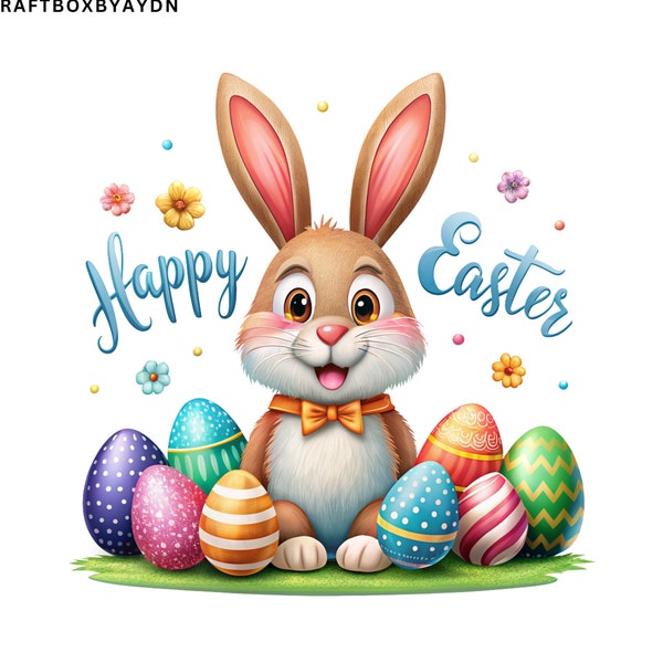 Happy Easter PNG, Cute Easter Bunny, Easter Clipart, Happy Easter Day Png, Easter Png, Happy Easter Png, Retro Easter Png, İnstant Download