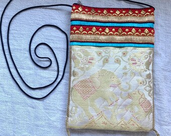 Satin White/Gold Elephant Pouch