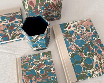 Limited Edition Collection — Handmade Marbled Paper Notebook | Pen Pot | Tissue Box Cover