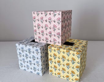 Floral Tissue Box Cover, Handmade Square or Rectangular Holder
