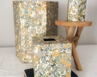 Marbled Desk Set — Tissue Box Cover, Waste Bin & Pen Pot