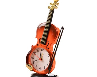 Unique Quartz Alarm Clock Vintage Clock Home Office Decor Mini Bedside Desk Violin Alarm Clock Student Festival Gifts Handmade C