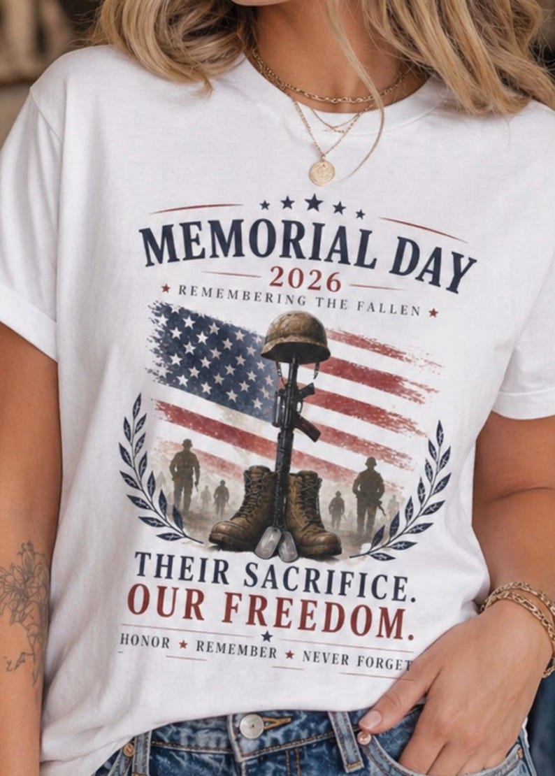 Camiseta del Día de los Caídos 2026, Camiseta en recuerdo de los caídos, Homenaje militar patriótico, Su sacrificio nuestra libertad, Camiseta de honor a los veteranos imagen 1
