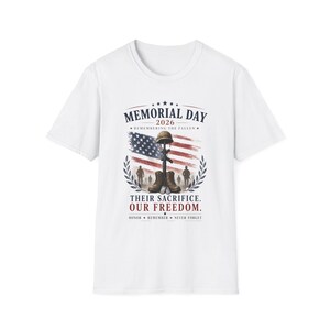 Camiseta del Día de los Caídos 2026, Camiseta en recuerdo de los caídos, Homenaje militar patriótico, Su sacrificio nuestra libertad, Camiseta de honor a los veteranos imagen 3