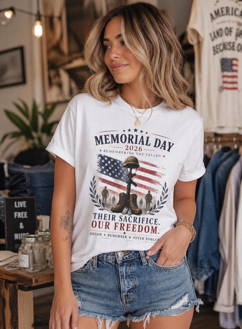 Camiseta del Día de los Caídos 2026, Camiseta en recuerdo de los caídos, Homenaje militar patriótico, Su sacrificio nuestra libertad, Camiseta de honor a los veteranos imagen 2
