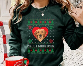 ペットの顔が入った醜いクリスマス スウェットシャツ、パーソナライズされた犬の写真入りクリスマス スウェットシャツ、醜いクリスマス スウェットシャツ、面白いカップルのクリスマス ギフト