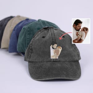 Personalized Embroidered Photo Hat, Custom Portrait from Photo Hat, Father's Day Gift, Family Portrait Hat, Sketch from Photo Hat, Dad Gift