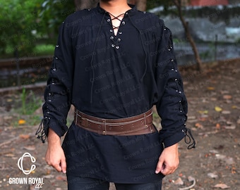 Medieval Viking Larp Mens Tunic, Renaissance Fair Cosplay Shirt, Aesthetic Viking Pirate Vintage Shirt, Unique Pullover Long Sleeves Tunic
