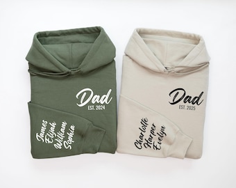 Benutzerdefinierter Vater Hoodie, neuer Vater EST Hoodie, Kinder Name auf Ärmel Hoodie für Vater, erste Mal Vater Rundhals-Sweatshirt, personalisierte Vatertagsgeschenk