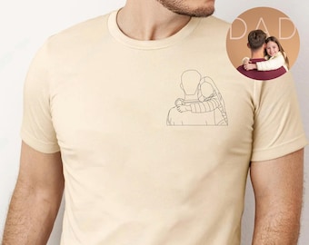 Custom Photo Shirt for Dad, Father’s Day Shirt, Personalized Outline Dad Portrait Shirt, Custom Family Sketch T-Shirt, Dad Birthday Gifts