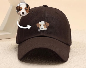 カスタムペットの顔刺繍帽子、写真入りパーソナライズ野球帽、写真帽子からの犬/猫の肖像画スケッチ、ペット愛好家への特別な贈り物