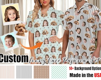 Personalized Couple PJs with Photo Short Set, Custom Face Photo Pajama Set