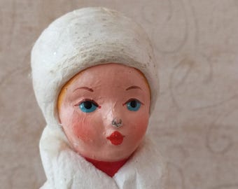 Vintage Christmas decoration. Handmade Christmas doll. Russian "Snegurochka" doll. Retro doll. Seasonal decor. Gift from the USSR.