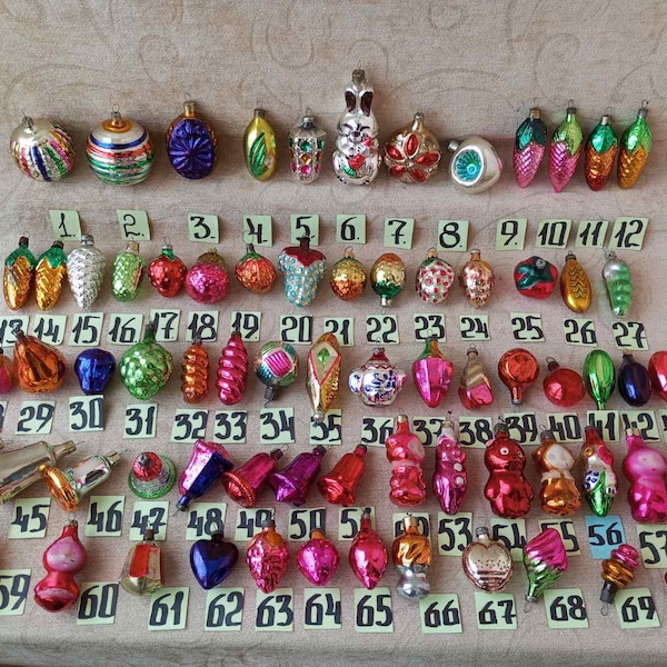 Vintage glass Christmas decorations. Christmas ornaments.Soviet Christmas tree toys. Seasonal decor.  Old Christmas. Christmas tree decor.