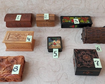 Vintage wooden Ukrainian national boxes for jewelry and small items.