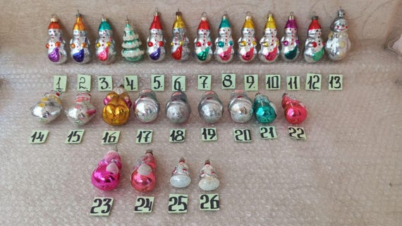 Vintage glass Christmas tree toy USSR. Christmas decorations. Santa Claus, snowman. gift. USSR.