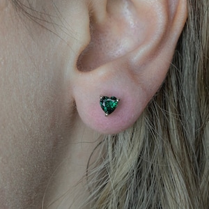 Tourmaline Heart Earrings 925 Sterling Silver, High Polished Butterfly Post Backs, Silver Heart Earrings with Tourmaline Stones
